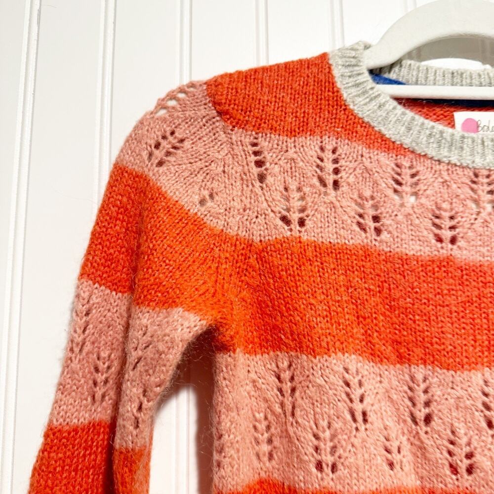 Mini Boden Pink Red Striped Mohair Sweater Pointelle Knit Girls 8/9 - Picture 3 of 6